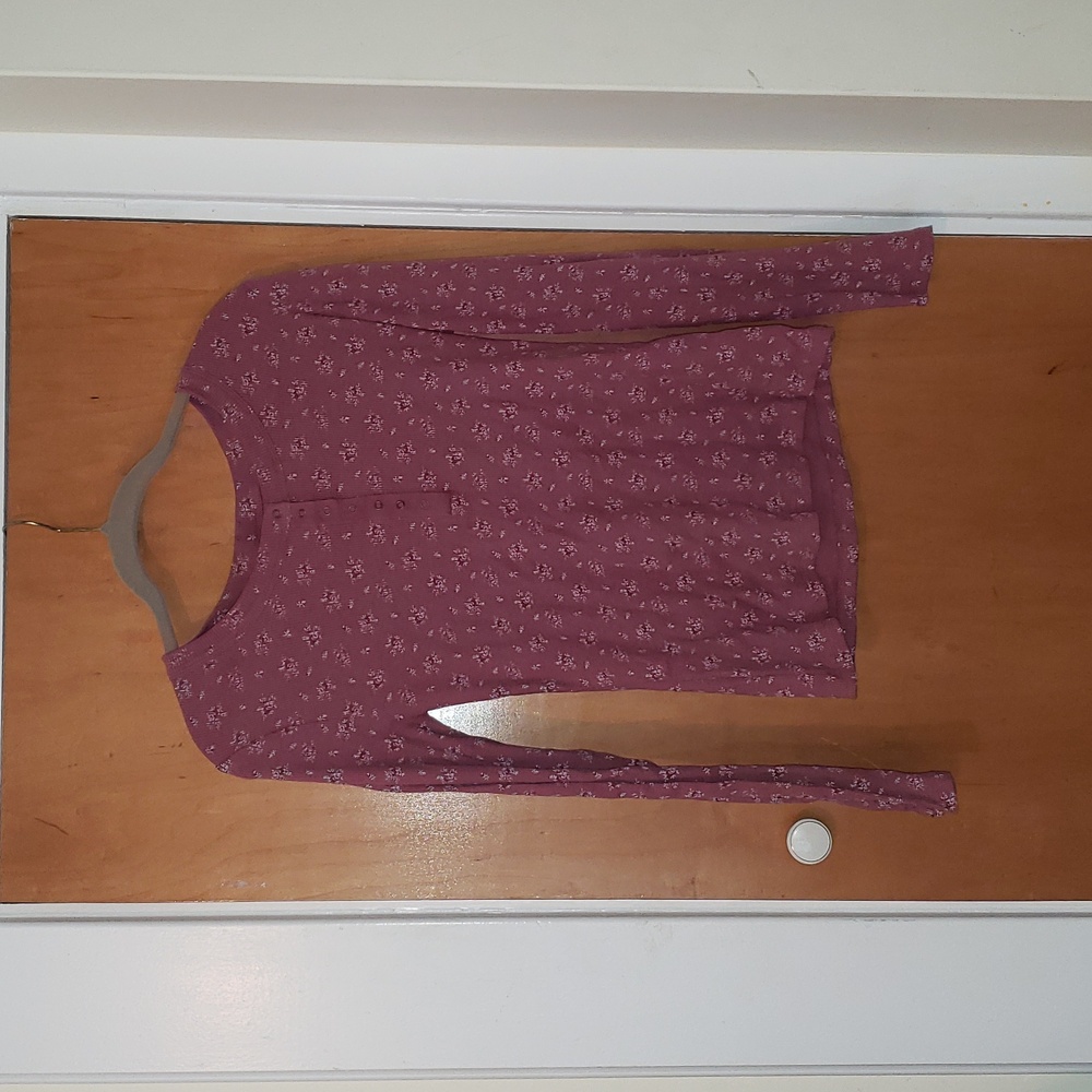 Lucky Brand Pink Floral Ribbed Henley